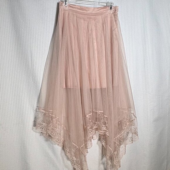 Womens M Layered Tulle Lace Fairycore Balletcore Whimsygoth Sheer Taupe/Pink - Picture 1 of 10